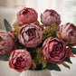 ARTSY Artificial Peony Flower Bunch with Greenery, Pink & Purple Faux Flowers for Home Decor