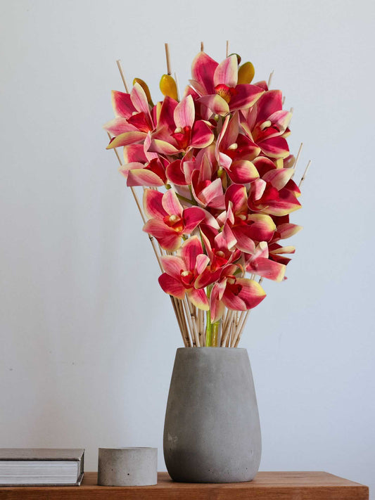 Artificial Flowers for decoration orchid flower bunch/stick for vase/pot, home/office decor, gift, artificial plant, Craft, Without Vase, Pack of 1 piece, 76 cm height, Dark pink