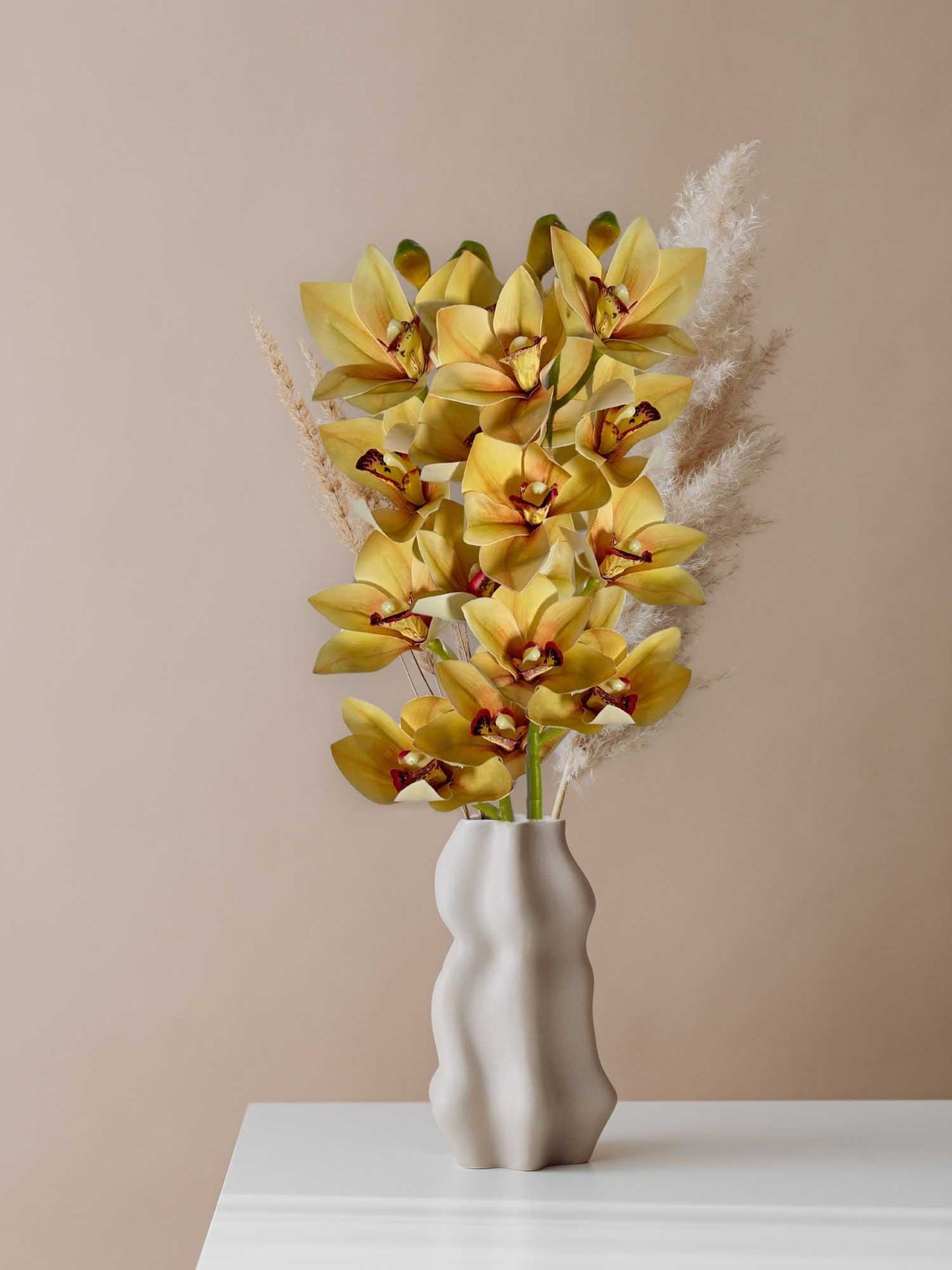 Artificial Flowers for decoration orchid flower bunch/stick for vase/pot, home/office decor, gift, artificial plant, Craft, Without Vase, Pack of 1 piece, 76 cm height, Cream