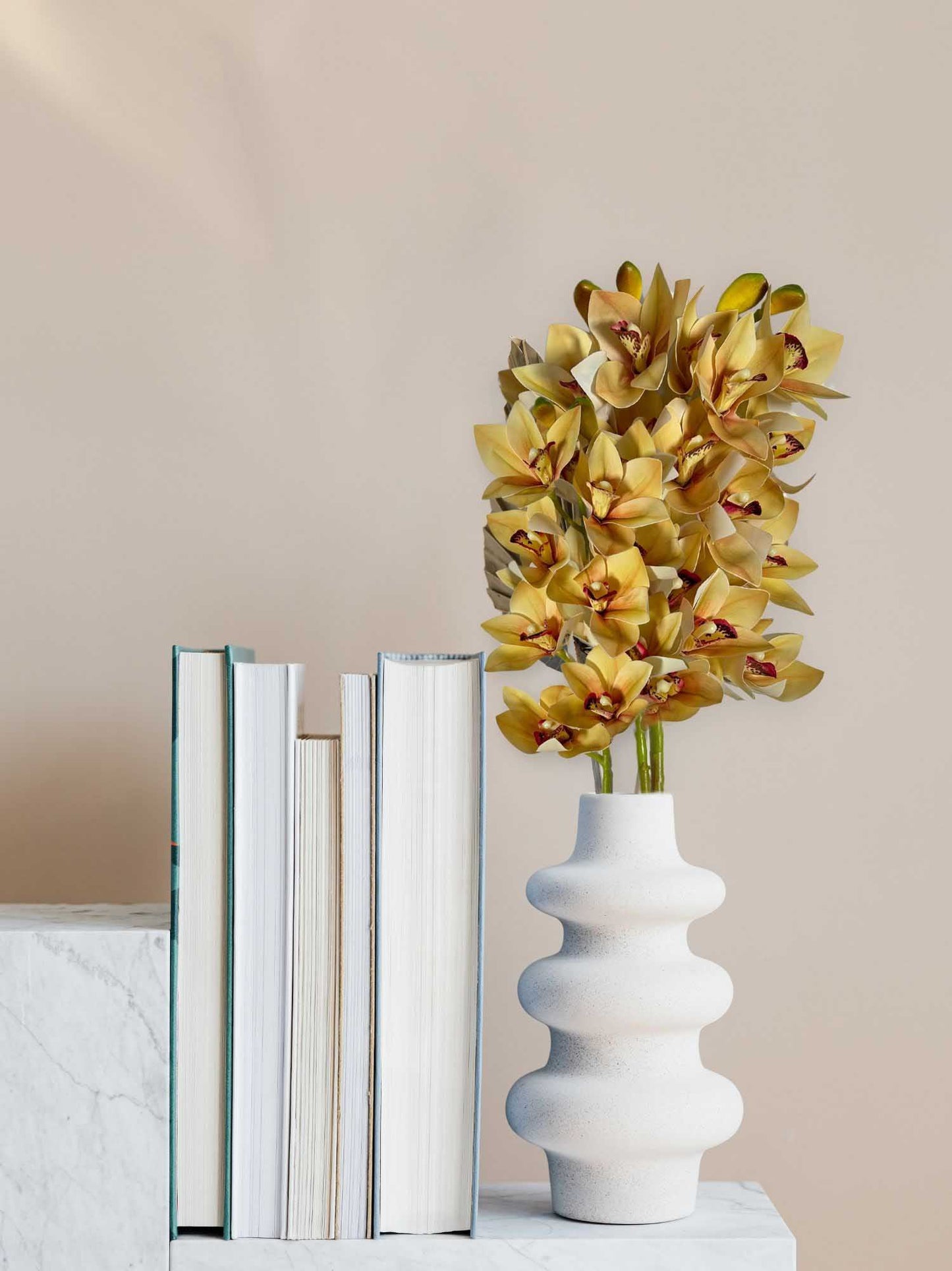 Artificial Flowers for decoration orchid flower bunch/stick for vase/pot, home/office decor, gift, artificial plant, Craft, Without Vase, Pack of 1 piece, 76 cm height, Cream