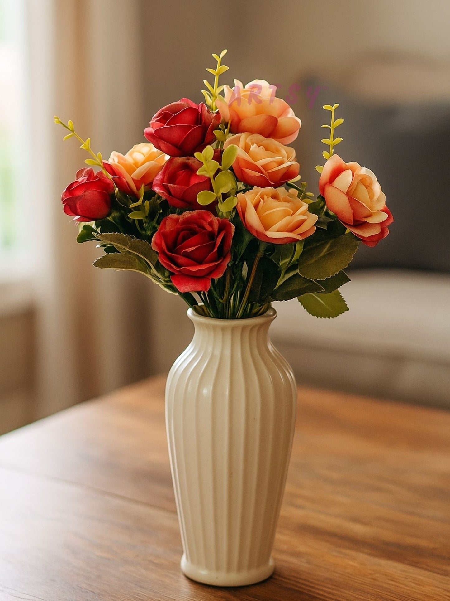 Luxury Artificial Rose Flower Bunch for Home & Wedding Decor, Pack of 1, Maroon Multi