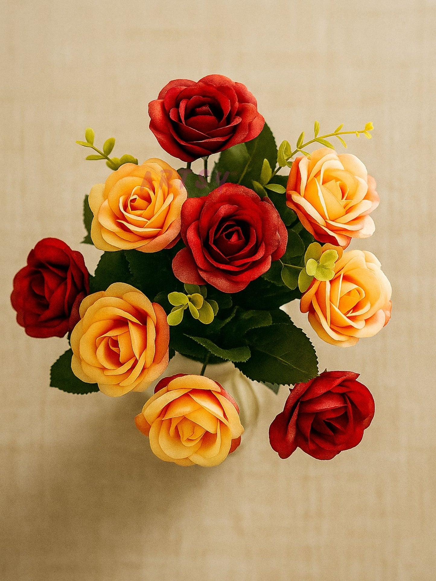 Luxury Artificial Rose Flower Bunch for Home & Wedding Decor, Pack of 1, Maroon Multi