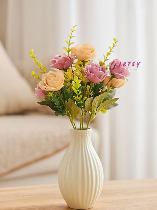 Blush Rose Artificial Flower Vase for Home Decor, Pack of 1, Purple