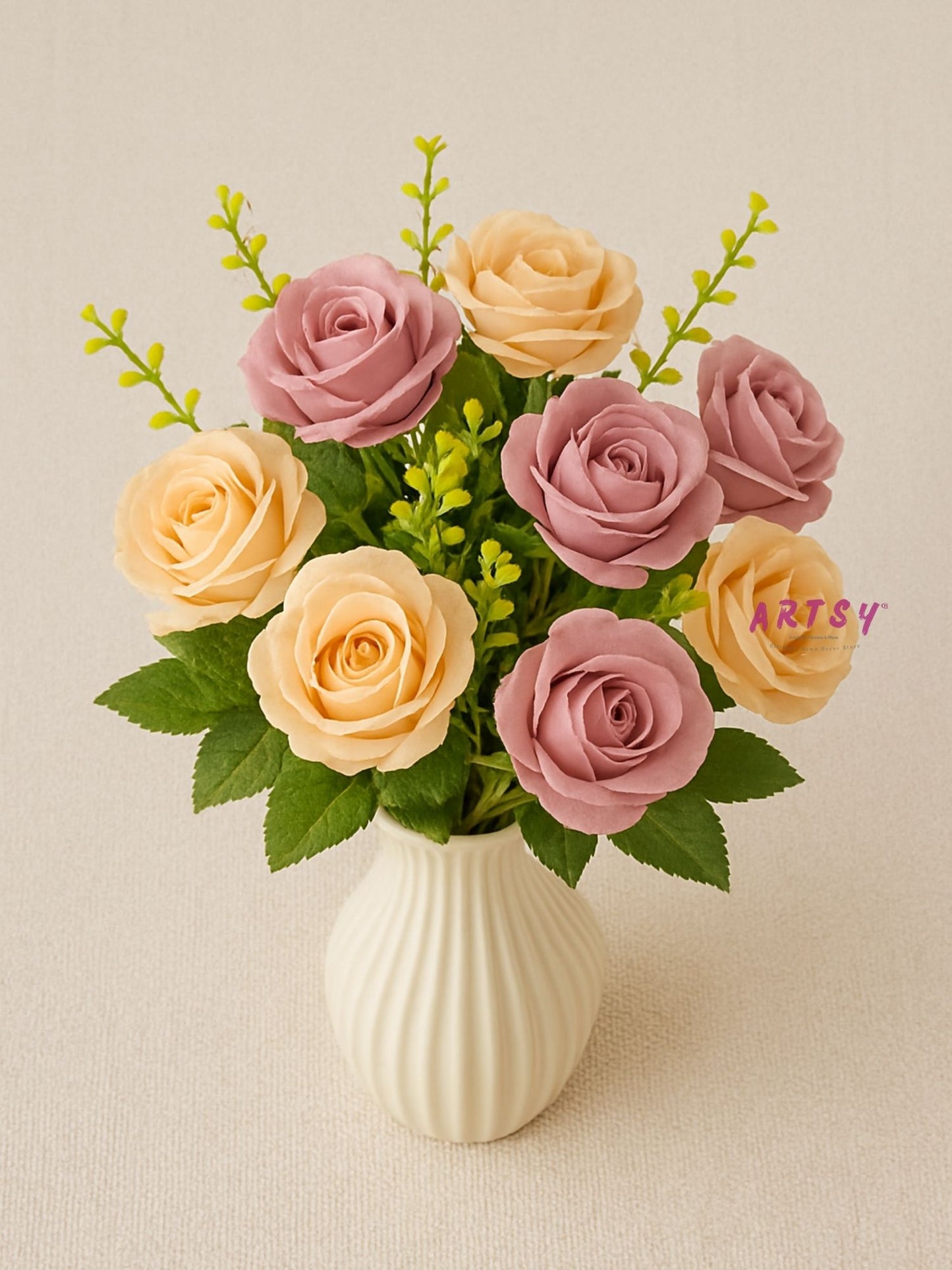 Blush Rose Artificial Flower Vase for Home Decor, Pack of 1, Purple