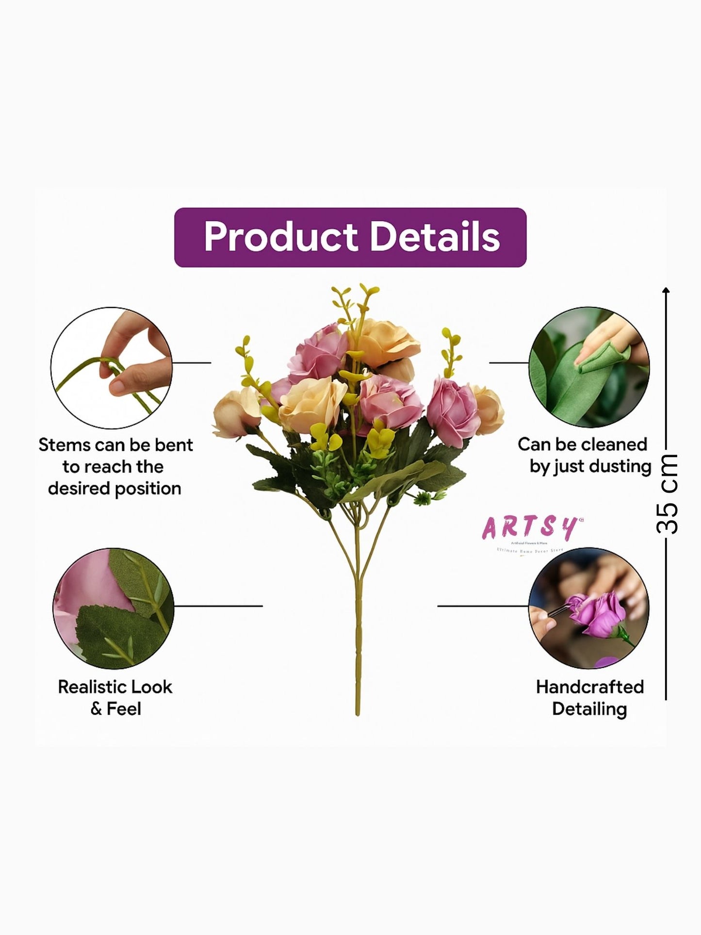 Blush Rose Artificial Flower Vase for Home Decor, Pack of 1, Purple