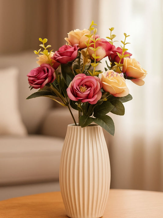 Elegant Faux Rose Flower Arrangement for Home & Office – Pack of 1, Multi