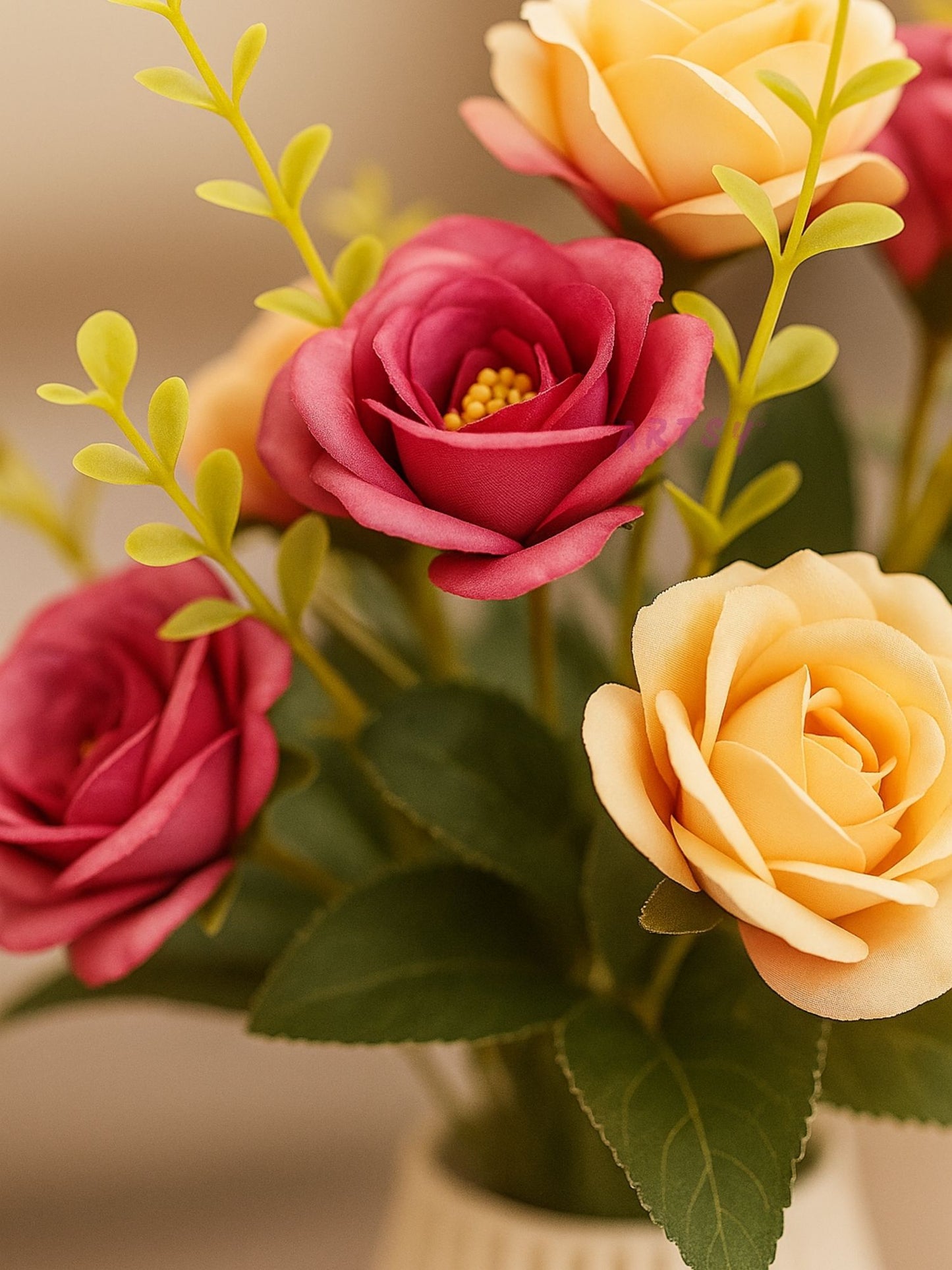 Elegant Faux Rose Flower Arrangement for Home & Office – Pack of 1, Multi