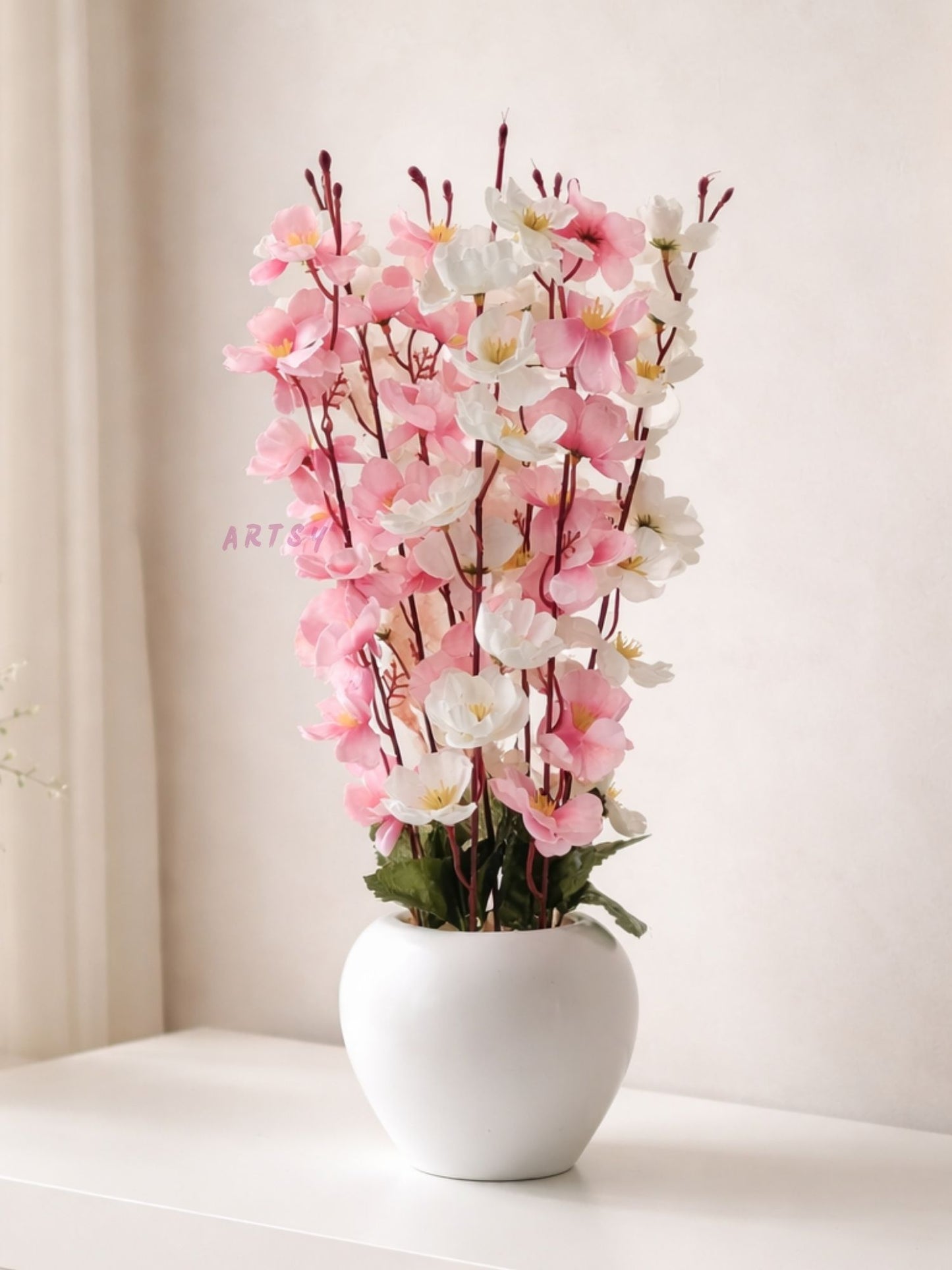 Luxury Artificial Sakura Blossom Flower Pot Arrangement, Pack of 1