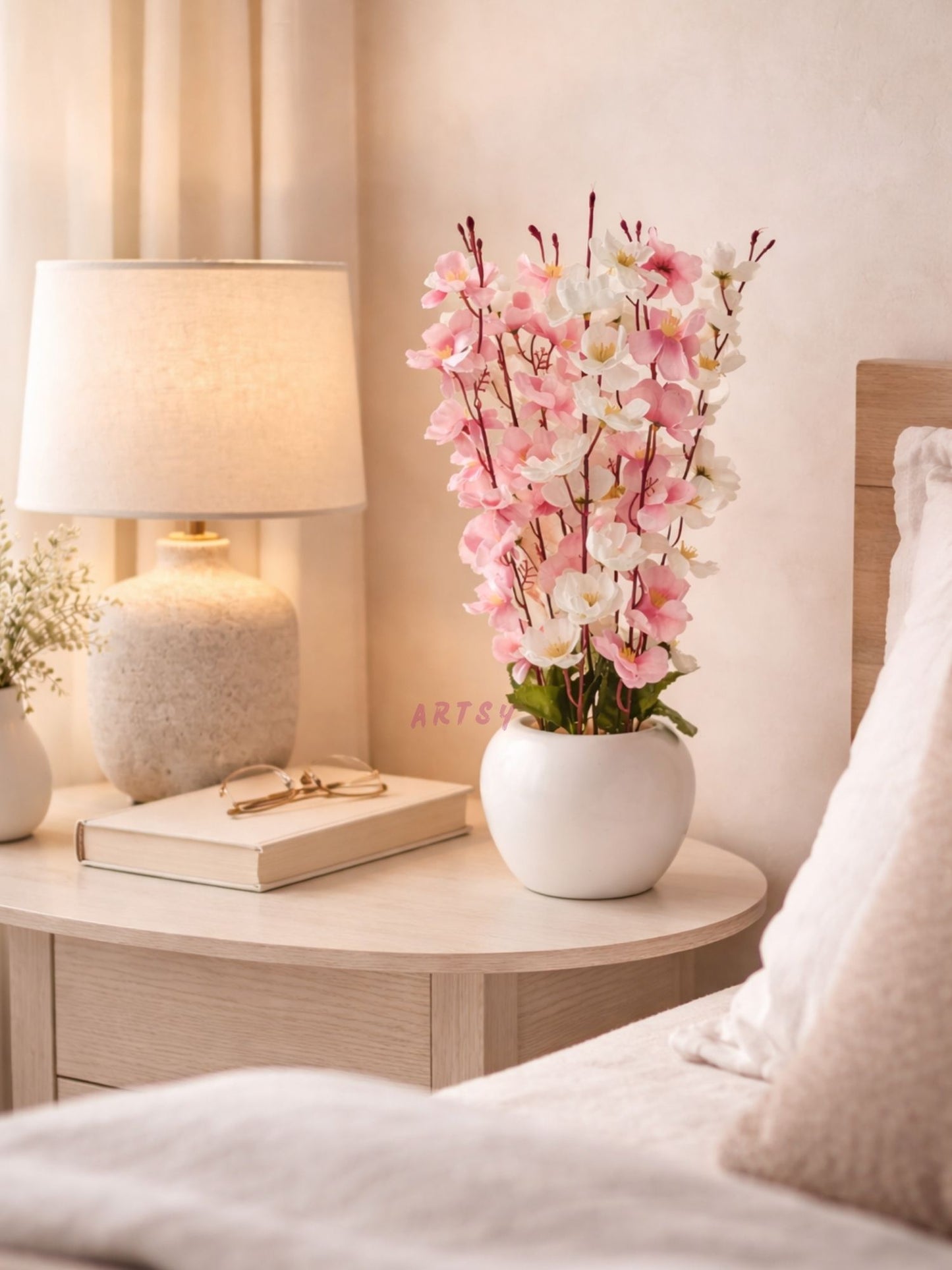 Luxury Artificial Sakura Blossom Flower Pot Arrangement, Pack of 1