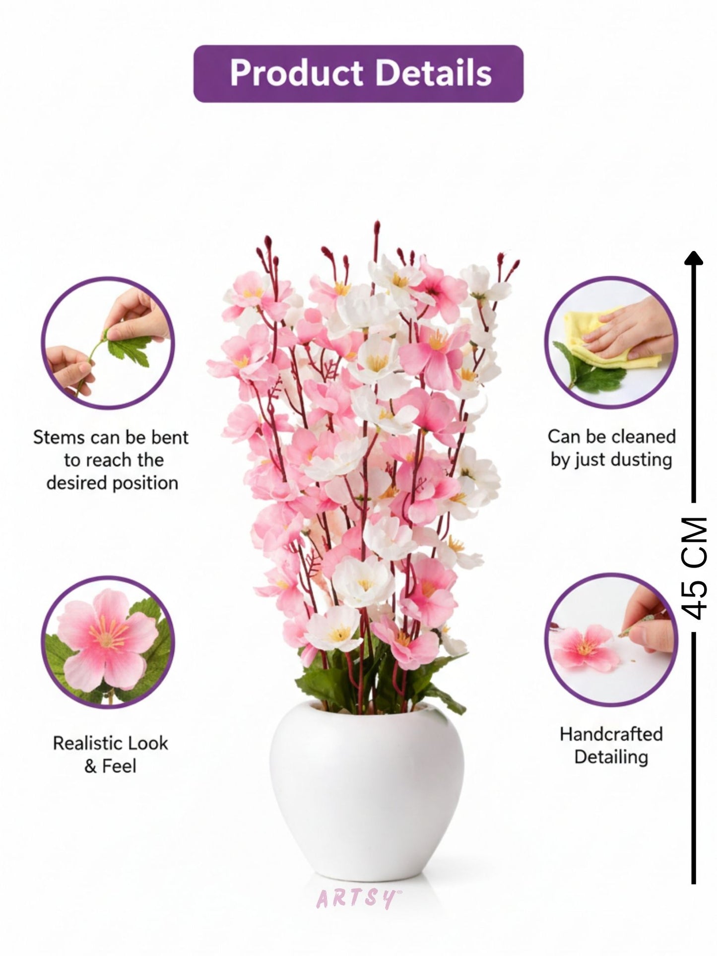 Luxury Artificial Sakura Blossom Flower Pot Arrangement, Pack of 1