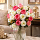 ARTSY Artificial Rose Flower Bunch (Pack of 2) | Real Touch Faux Flowers for Home Décor, Living Room, Office, Wedding, Vase Arrangement & Table Centerpiece | Pink & White
