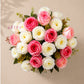 ARTSY Artificial Rose Flower Bunch (Pack of 2) | Real Touch Faux Flowers for Home Décor, Living Room, Office, Wedding, Vase Arrangement & Table Centerpiece | Pink & White