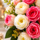 ARTSY Artificial Rose Flower Bunch (Pack of 2) | Real Touch Faux Flowers for Home Décor, Living Room, Office, Wedding, Vase Arrangement & Table Centerpiece | Pink & White
