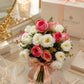 ARTSY Artificial Rose Flower Bunch (Pack of 2) | Real Touch Faux Flowers for Home Décor, Living Room, Office, Wedding, Vase Arrangement & Table Centerpiece | Pink & White
