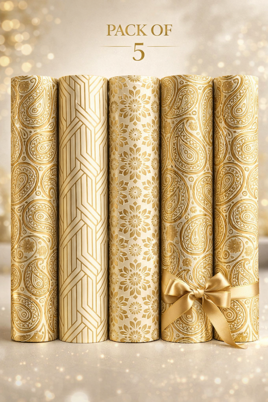 Pack of 5 Luxury Gold Gift Wrapping Paper Set