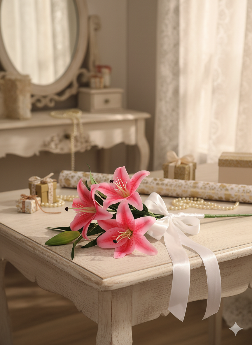 ARTSY Faux Pink Lily Flower Stem | Home & Office Decor, Pack of 1