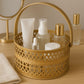 Gold decorative basket with skincare products