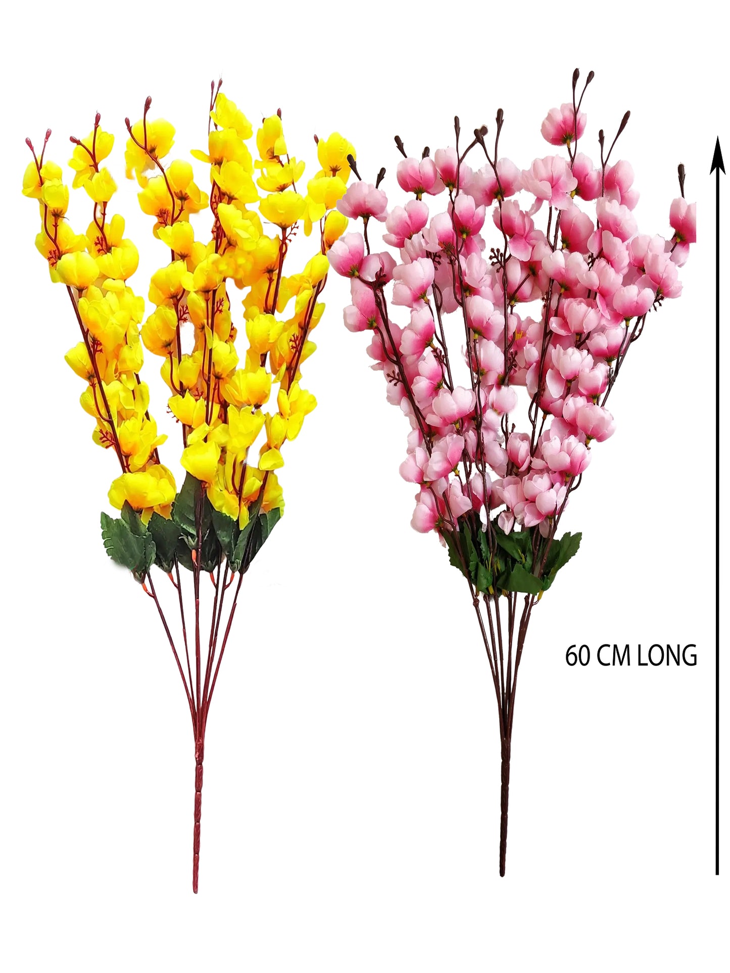 ARTSY® Artificial Flowers For Home Decoration Cherry Blossom Flower Bunch For Vase, Office Decor, Without VASE, Combo (Yellow light pink , Pack of 2 Pieces)
