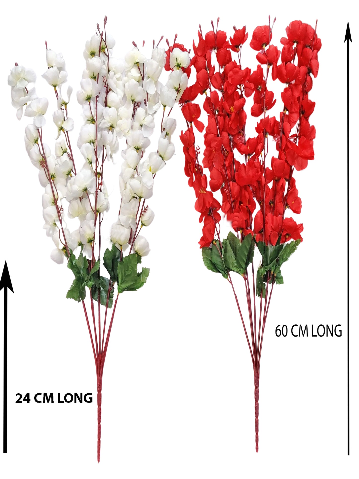 ARTSY® Artificial Flowers For Home Decoration Cherry Blossom Flower Bunch For Vase Office Decor | Without vase | Combo (White Red, Pack of 2 pieces)