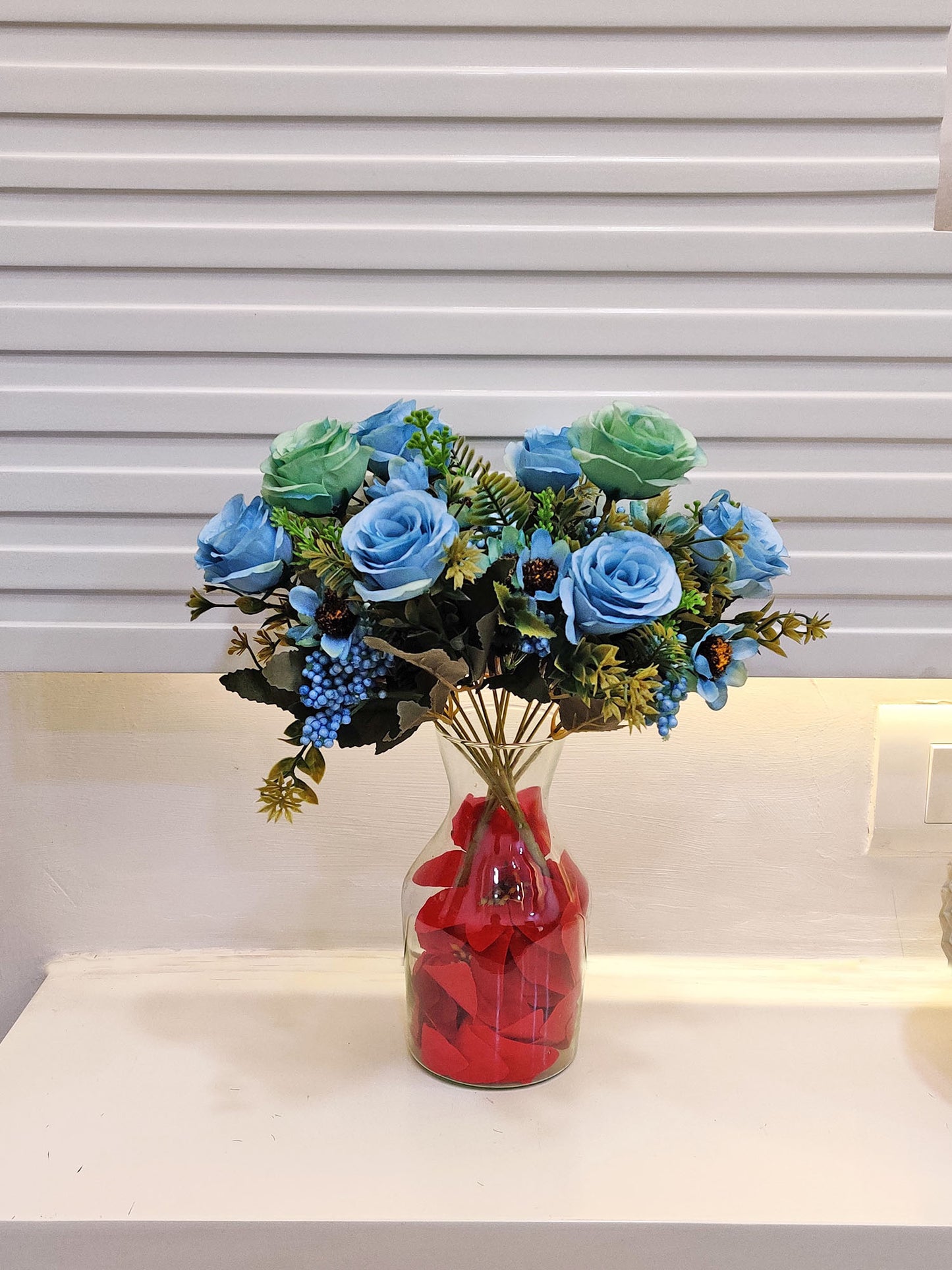 ARTSY® artificial flower for decoration, rose flower bunch, pack of 2 pieces, blue