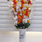 ARTSY® Vibrant Orange and White Artificial Cherry Blossom Flower Elegance, For Home Decoration, Office Decor, Without Vase, 55 Cm Long