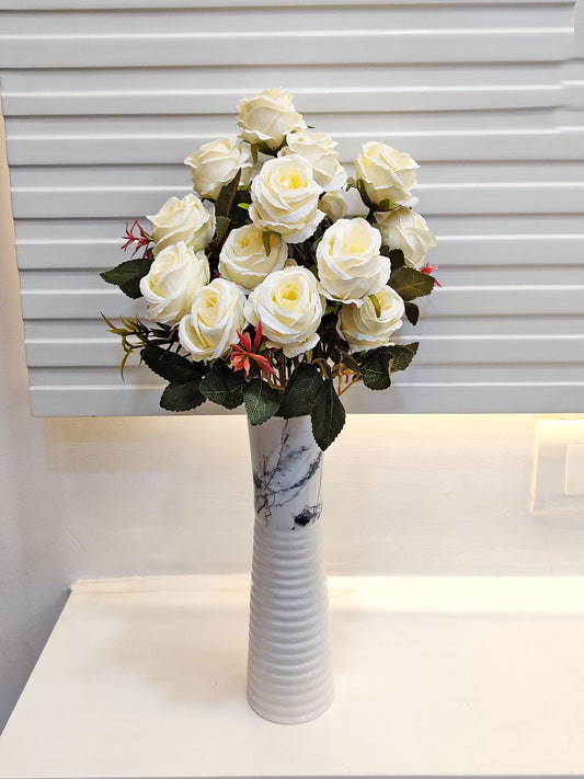 "Snowy Elegance: Artificial White Rose Bunch – A Timeless Beauty"