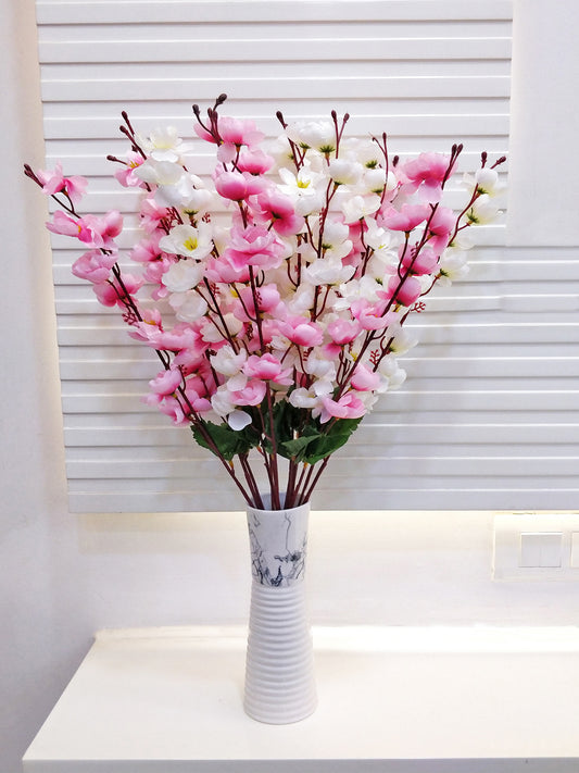 ARTSY® Artificial Flowers For Home Decoration Cherry Blossom Flower Bunch For Vase , Office Decor, Without VASE, Combo (White light pink , Pack of 2 Pieces)