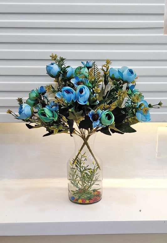 ARTSY® Artificial Flowers for home decoration dry peony Flower bunch For room decor, Office, for vase, pot filler, gifting, Craft, Without Vase, combo, Pack of 2 piece, 6 branches each, blue