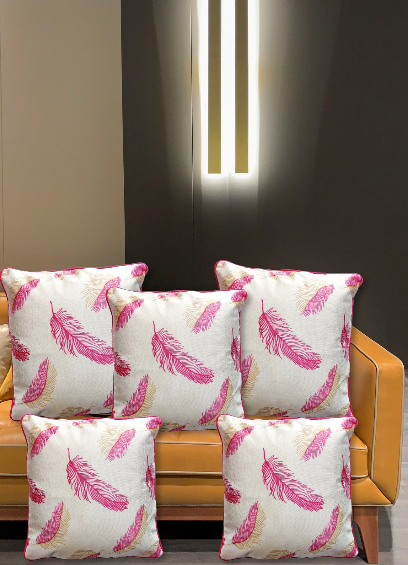 Vibrantly Printed Set of 5 Cushion Covers – Instant Elegance for Your Space, 16 X 16 Inches, White Pink