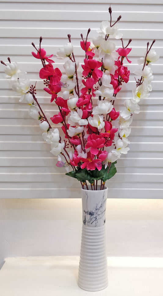 ARTSY® Pink and White Harmony: Artificial Cherry Blossom Flower Elegance For Home Decoration, Vase Filler, office Decor, Without Vase, 55 Cm Long