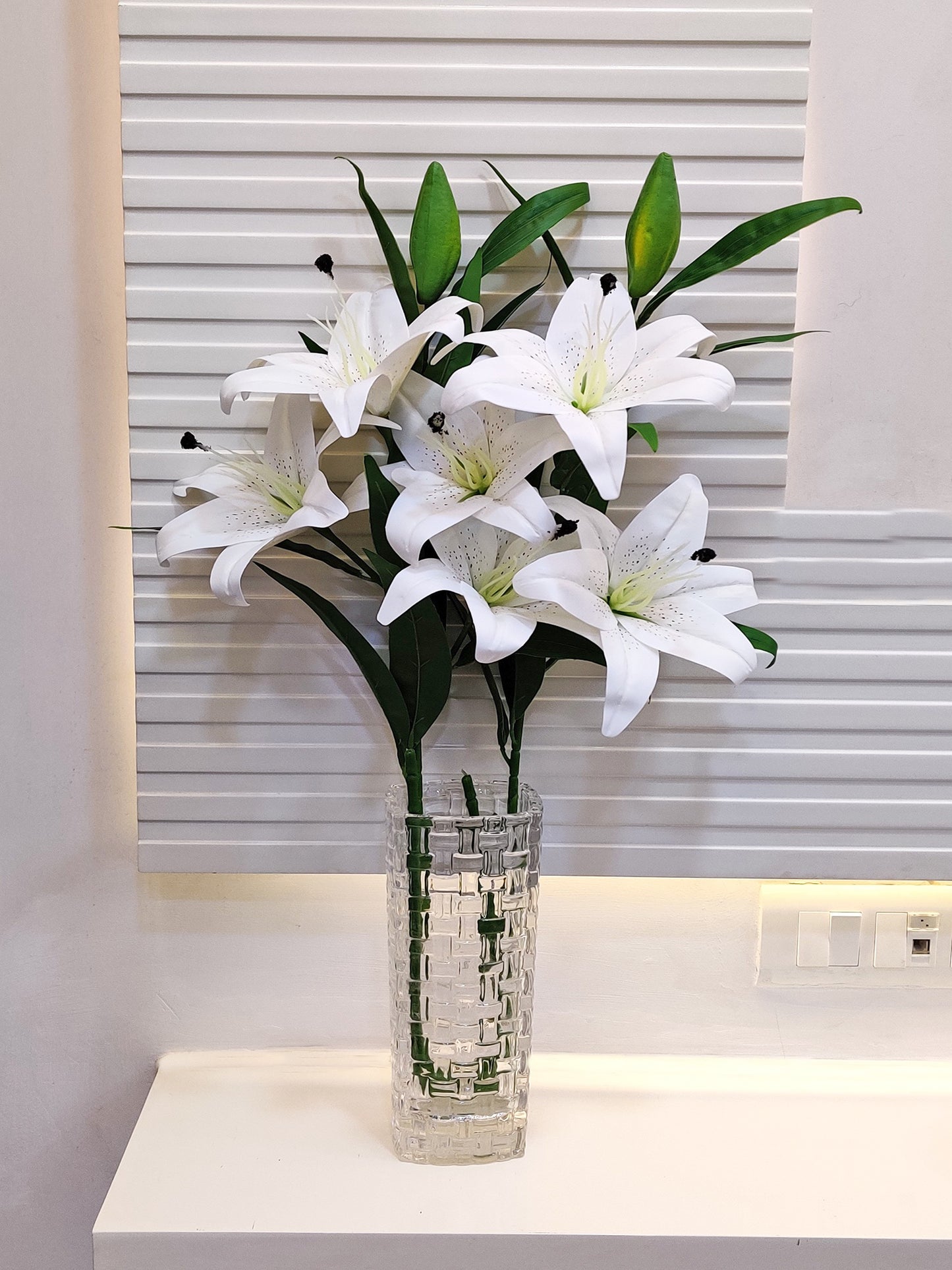 fake white lilies ARTSY® Realistic Artificial White Lily Flower Bunch