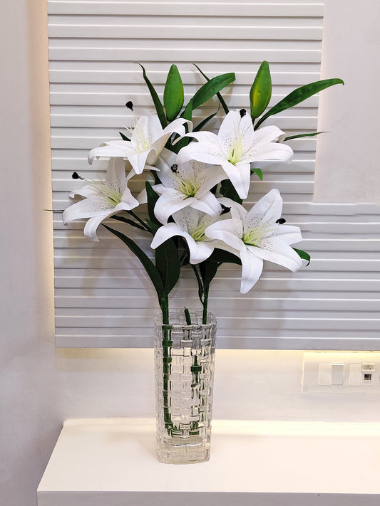ARTSY® Realistic Artificial White Lily Flower Bunch - Lifelike Decor for Home or Office Home Decor, Office Decor, Vae Filler, Gifting and many more, 3 Big flowers, 100 CM Long