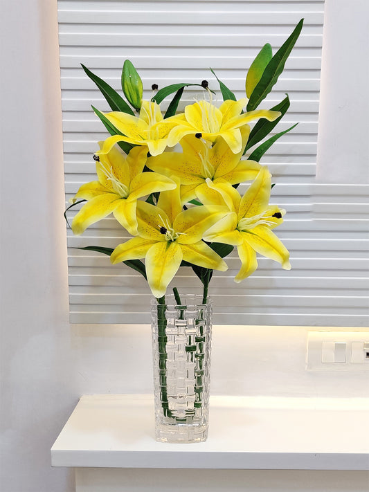 ARTSY® Sunny Splendor: Artificial Lily Flowers Stick - Vibrant Yellow Blooms For Home Decoration, Vase Filler, Office Décor, Gifting, DIY Craft, Pack of 1 Piece