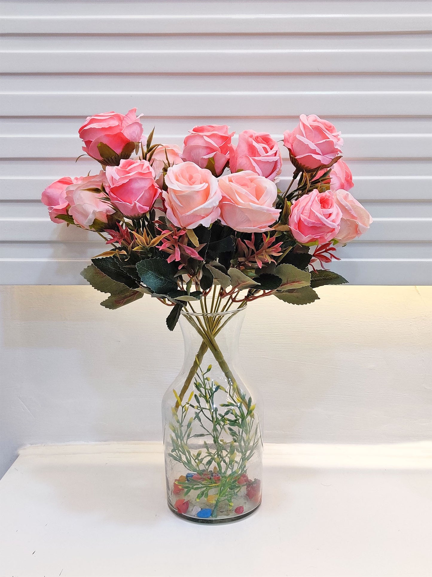 Pretty in Pink: Lifelike Artificial Pink Rose - Timeless Charm for Any Occasion, Vase filler, Home Decoration, DIY Craft, Gifting, Combo Pack of 2 Pieces, Without Vase