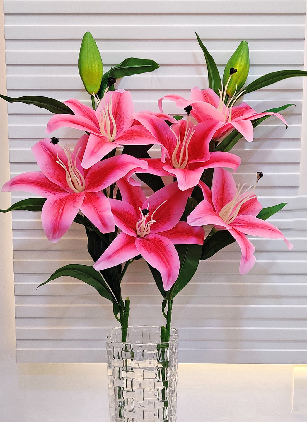 Enchanting Pink Artificial Lily Flower Stick: Timeless Elegance in Every Detail For Home Decor, Office Decor, Vae Filler, Gifting and many more, 3 Big flowers, 100 CM Long