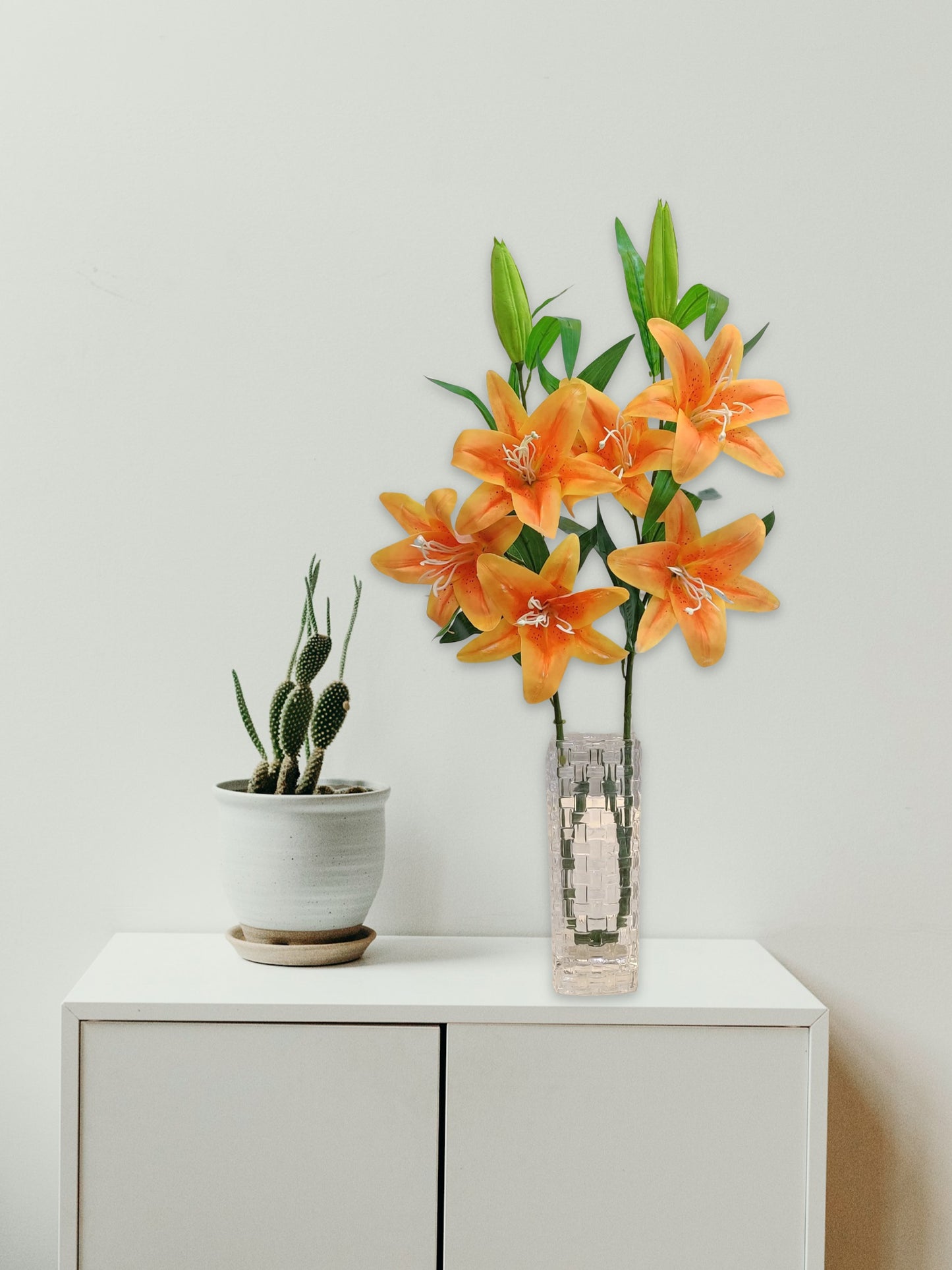 ARTSY Artificial Lily Flower Stick Orange: Timeless Elegance in Every Detail For Home Decor, Office Decor, Vae Filler, Gifting and many more, 3 Big flowers, 100 CM Long