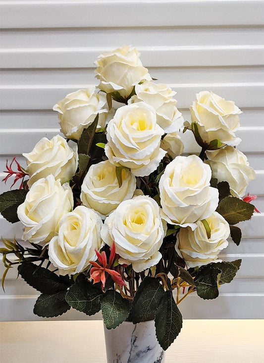 "Snowy Elegance: Artificial White Rose Bunch – A Timeless Beauty"