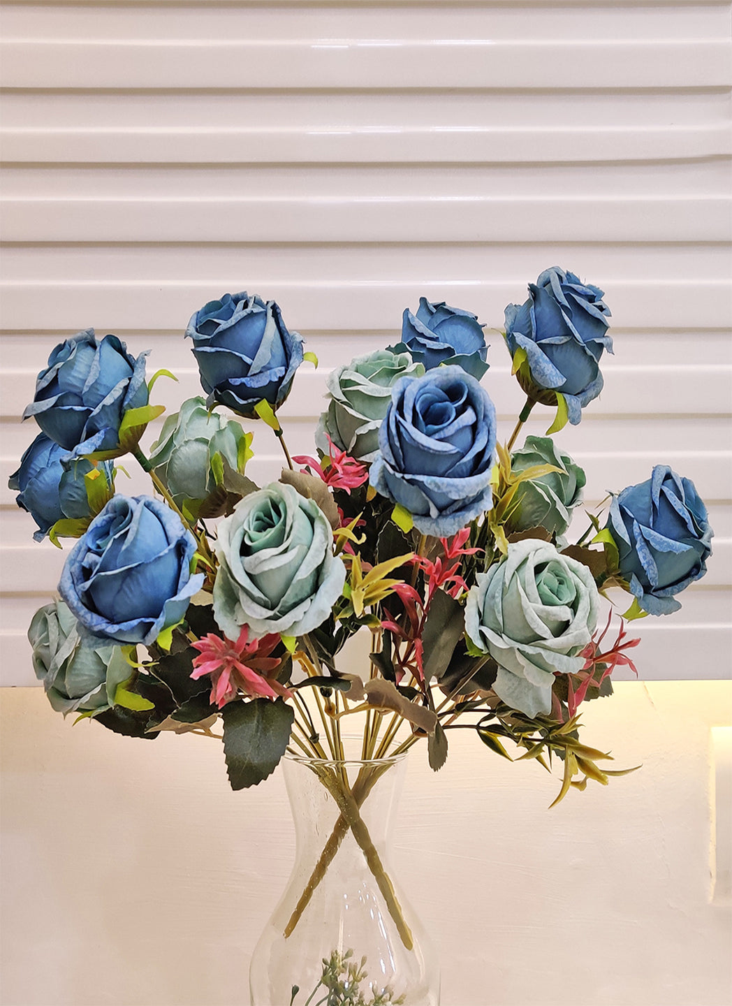 Enchanting Elegance: Artificial Blue Rose Flower For Vase Filler, Home Decoration, DIY craft And Many More, Combo pack of 2 Pieces, Without Vase