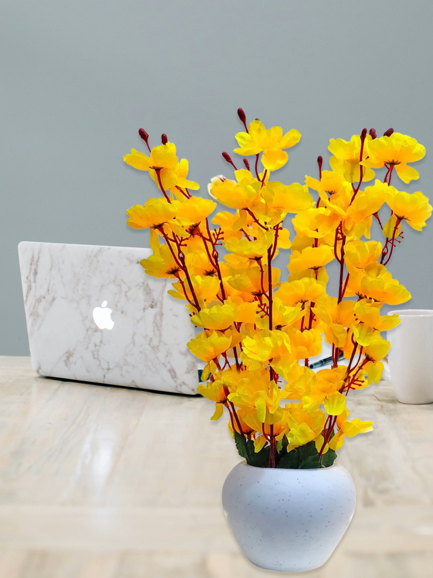 ARTSY® Artificial Flowers With Pot For Home Decoration, Office Decor Cherry Blossom combo, Yellow, 1 Piece