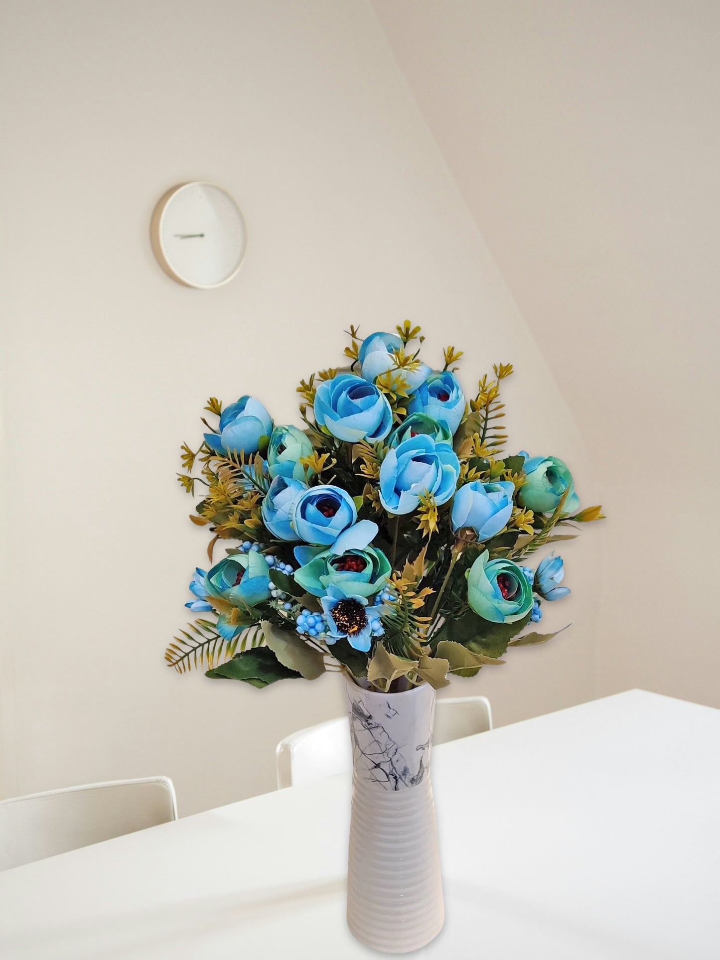 ARTSY® Artificial Flowers for home decoration dry peony Flower bunch For room decor, Office, for vase, pot filler, gifting, Craft, Without Vase, combo, Pack of 2 piece, 6 branches each, blue