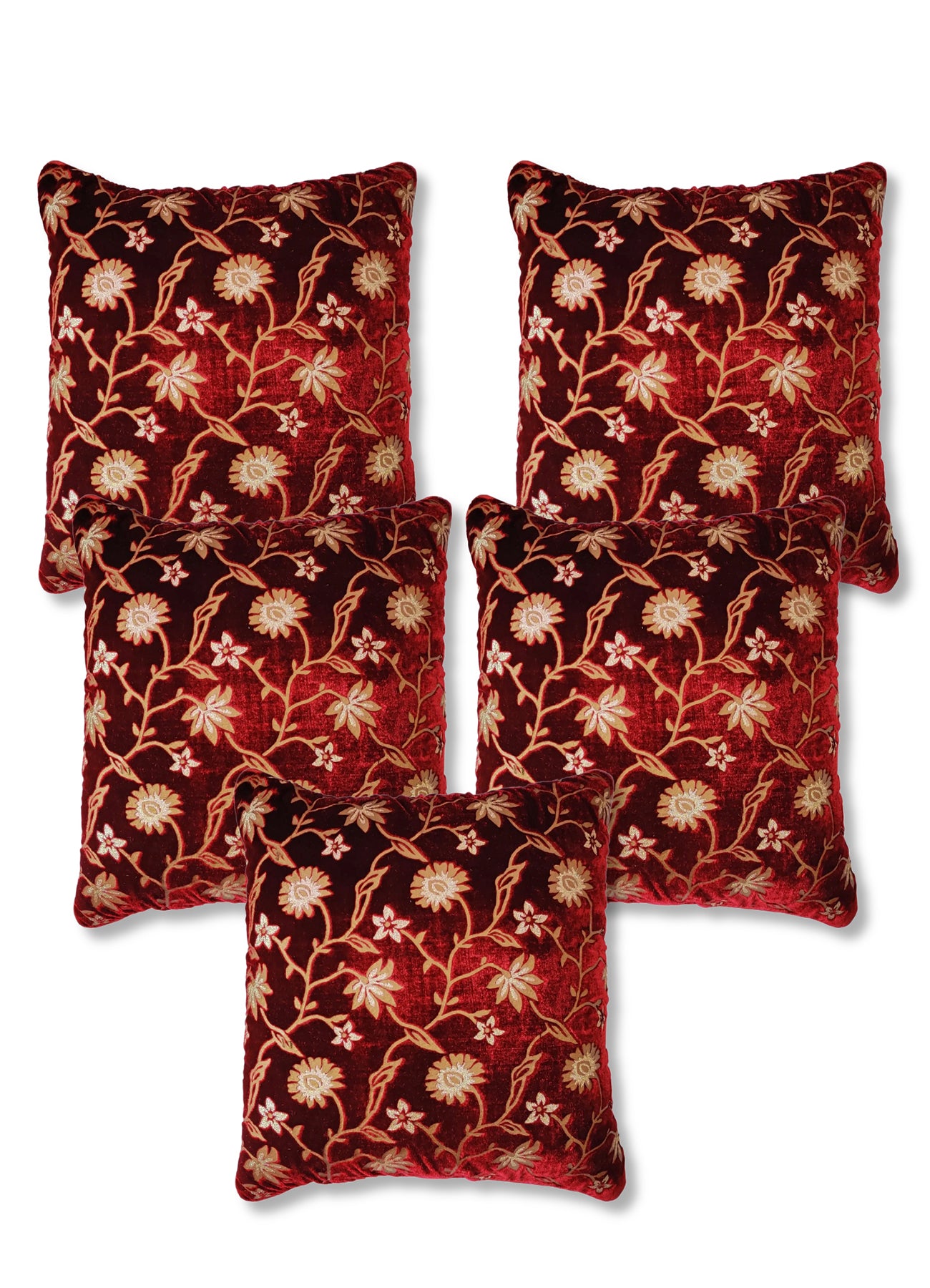 Premium Velvet Cushion Covers: Softness and Style Combined, Pack of 5 Pieces, Maroon, 16 X 16 Inches
