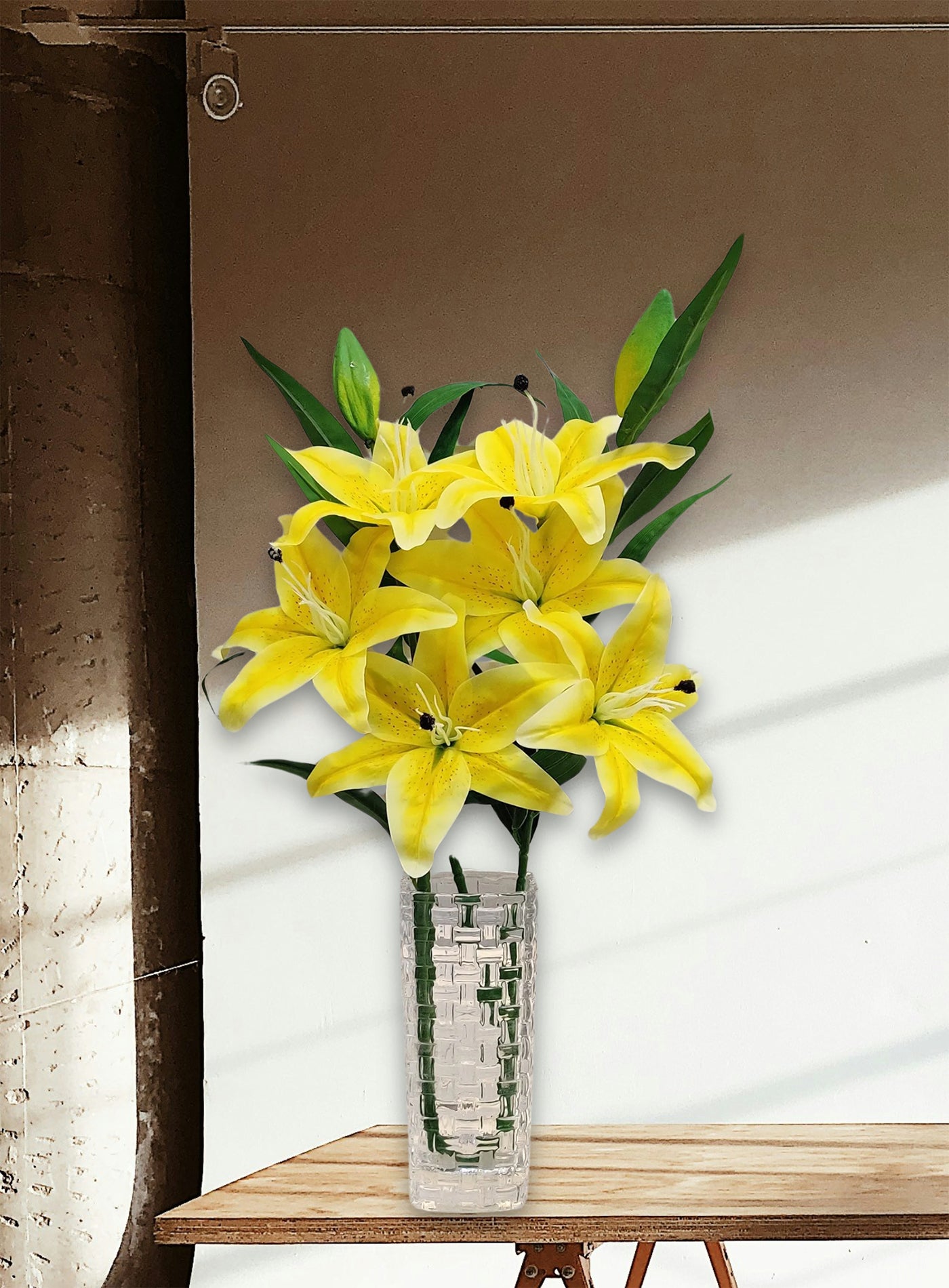 ARTSY® Sunny Splendor: Artificial Lily Flowers Stick - Vibrant Yellow Blooms For Home Decoration, Vase Filler, Office Décor, Gifting, DIY Craft, Pack of 1 Piece