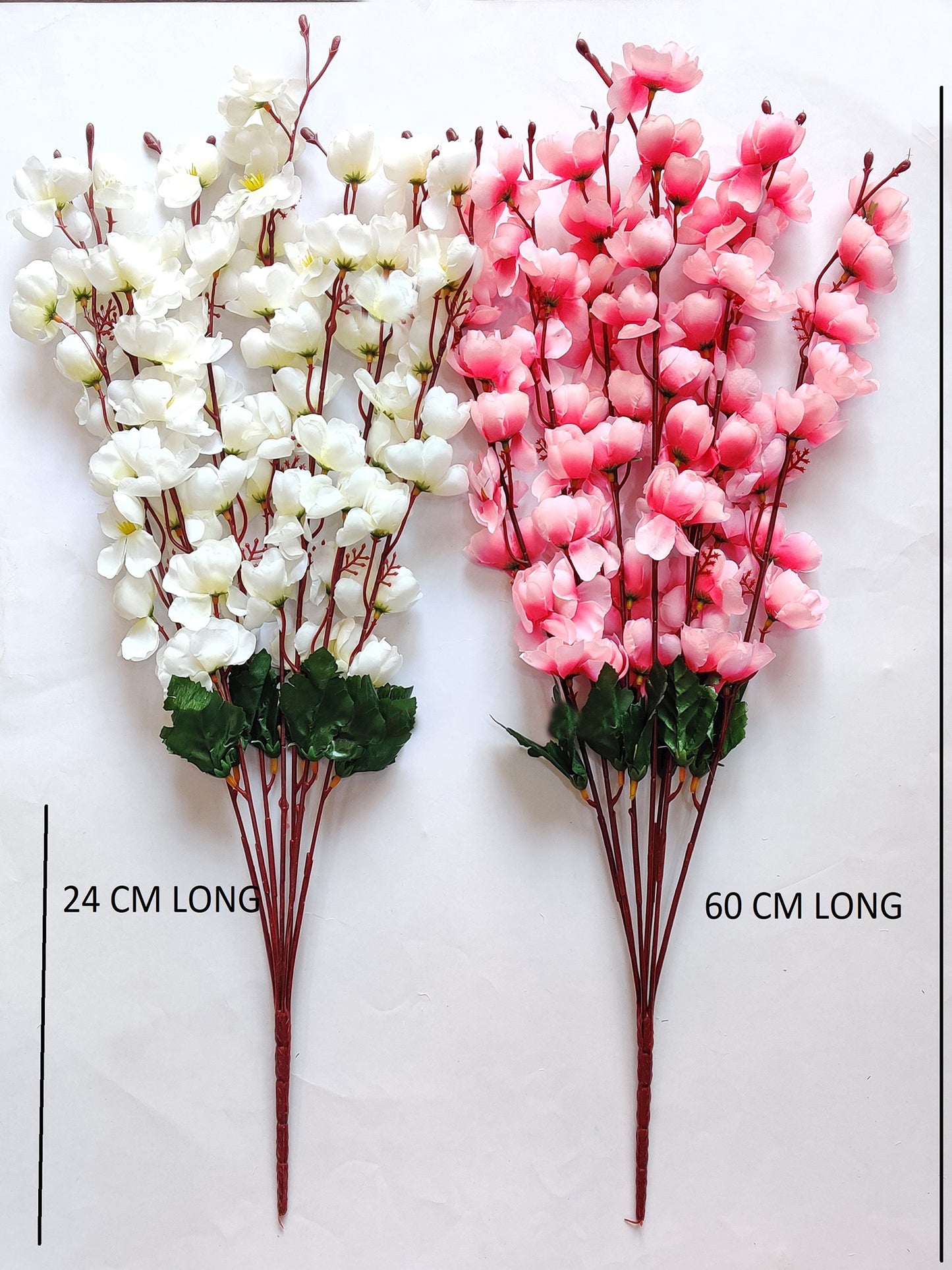 ARTSY® Artificial Flowers For Home Decoration Cherry Blossom Flower Bunch For Vase , Office Decor, Without VASE, Combo (White light pink , Pack of 2 Pieces)