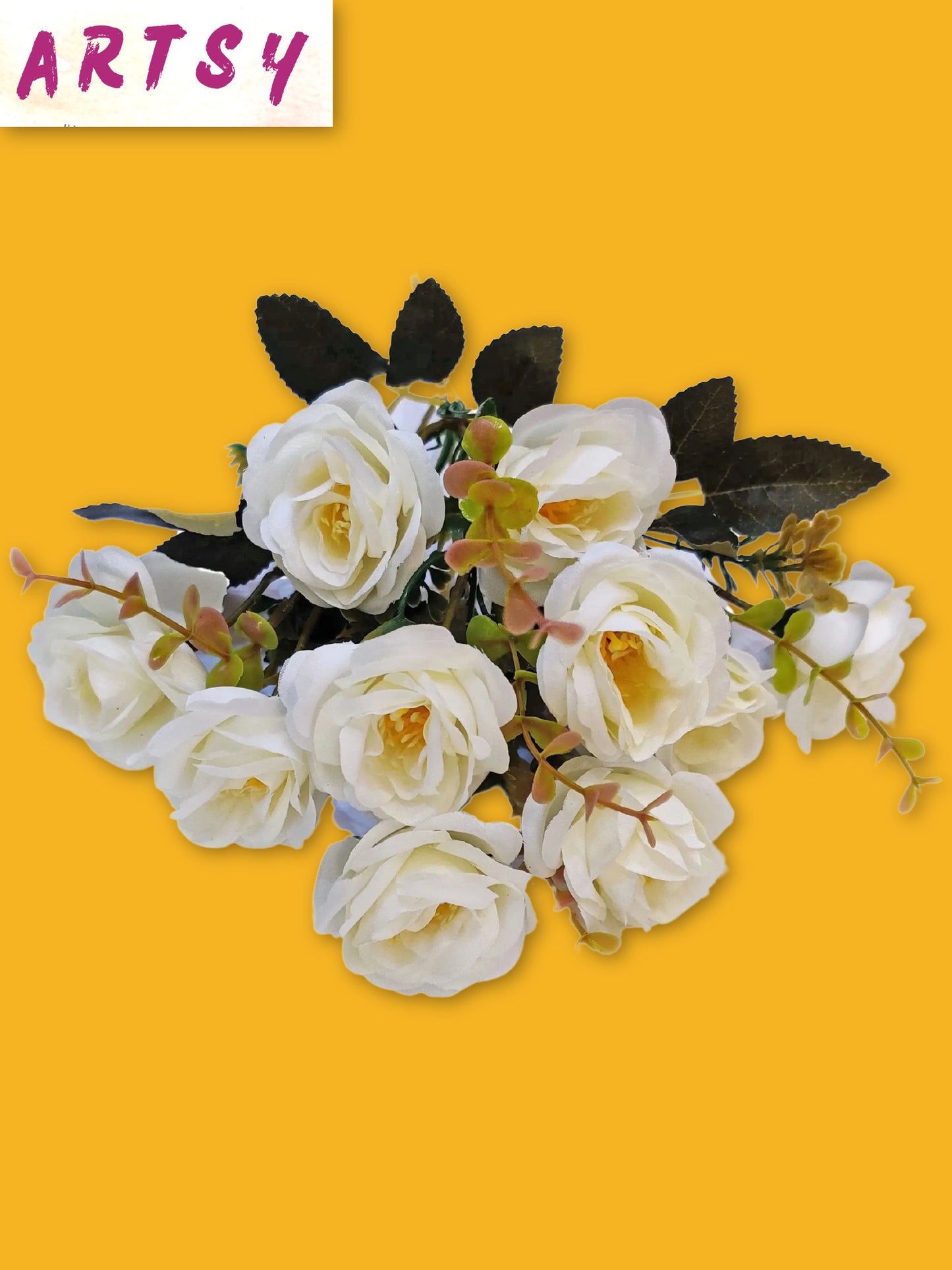 Artificial Flowers for decoration peony rose flower bunch for vase/pot, home/office decor, gift, artificial plant, Craft, Without Vase, Pack of 1 piece, white