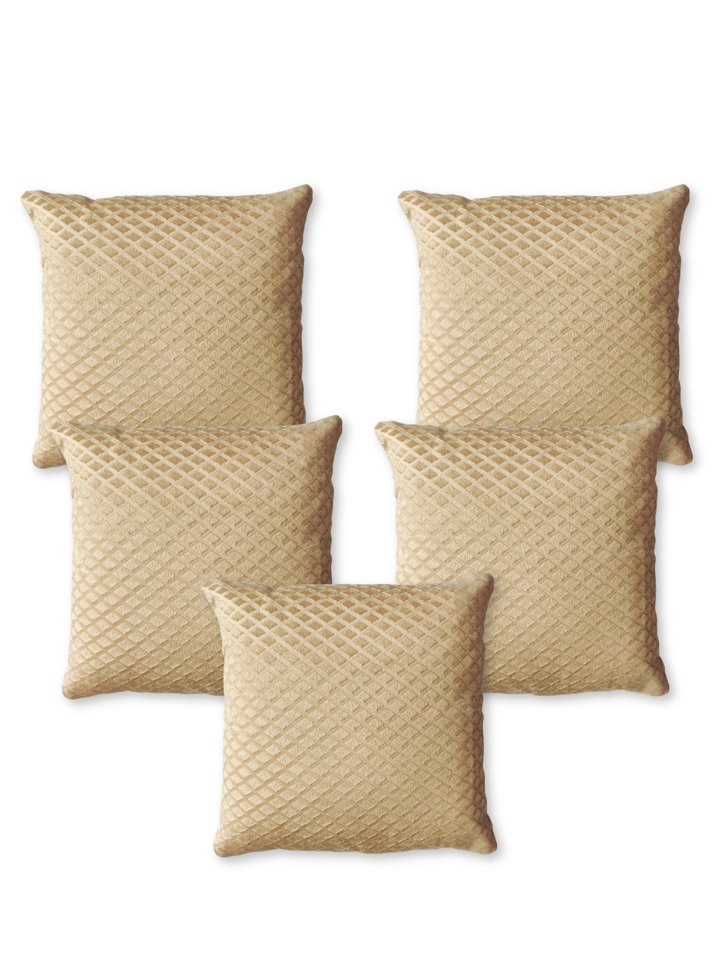 Pack of 5 Velvet Beige Cushion Covers: Enhance Comfort and Style, 16 X 16 INCHES
