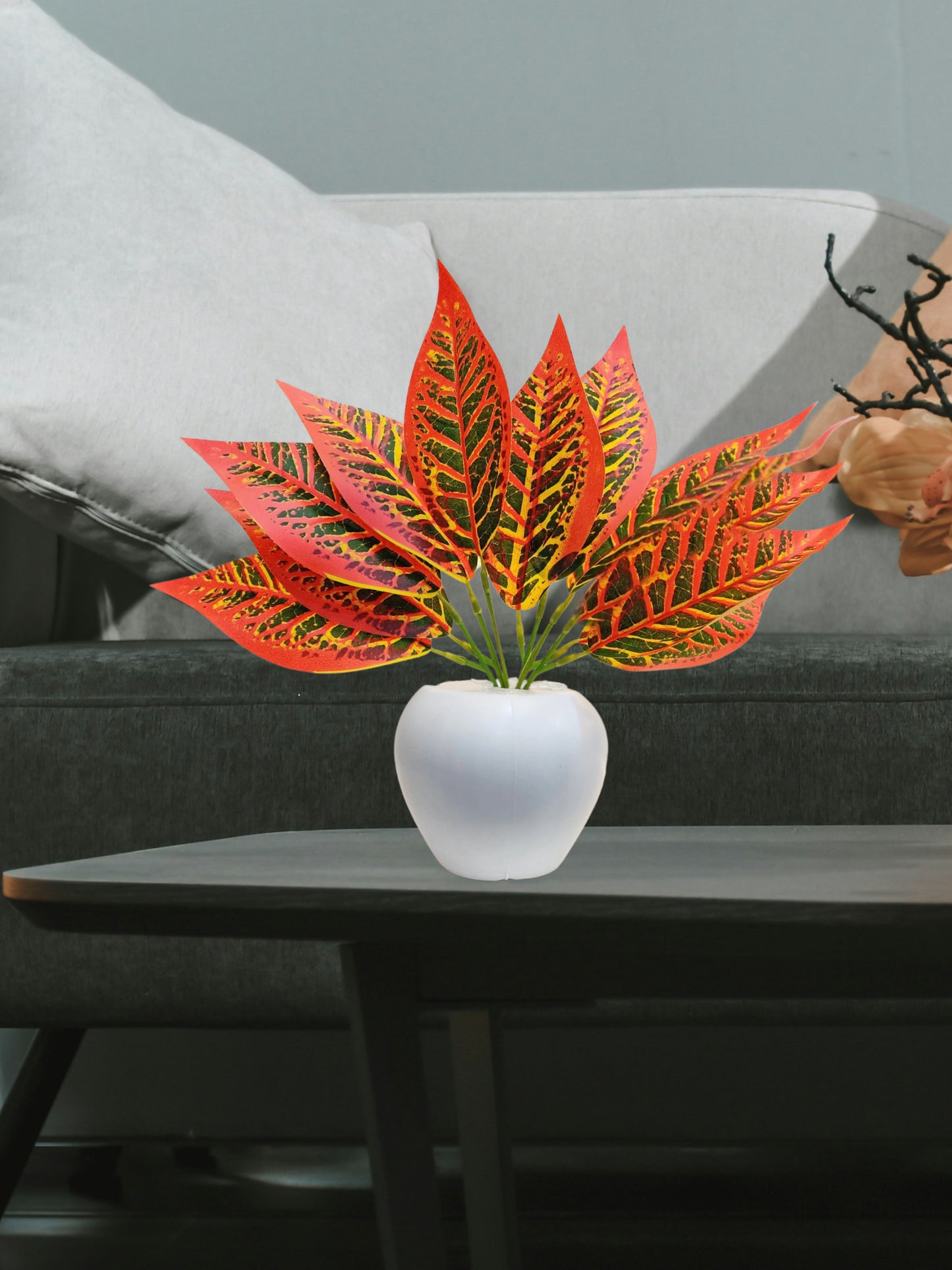 ARTSY® Artificial plants with pot for home decor, leaves, plants for pot/vase, home/office decor, gift, craft, artificial flowers with pot, combo, pack of 1 piece, 35 cm height, orange