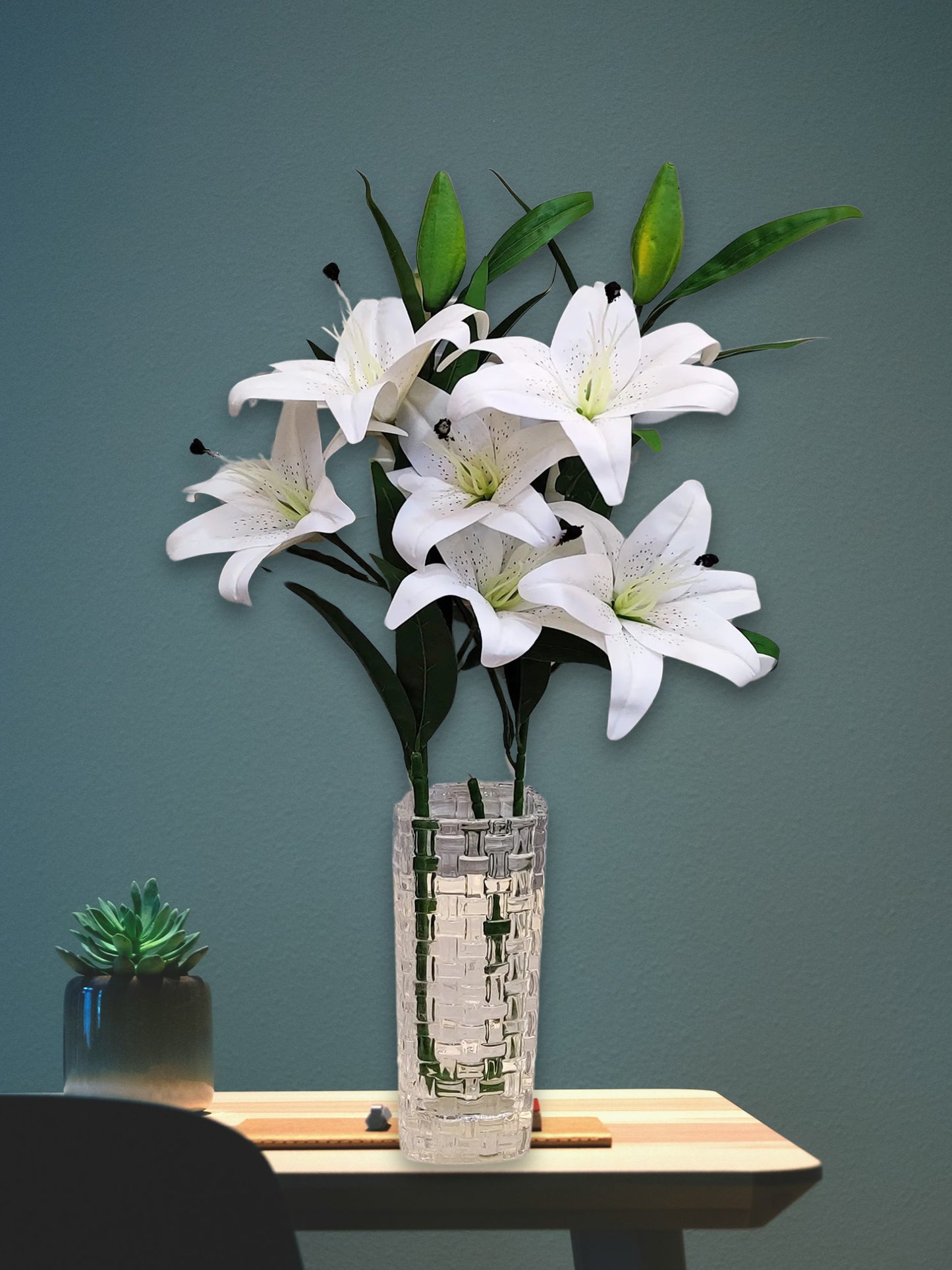 ARTSY® Realistic Artificial White Lily Flower Bunch - Lifelike Decor for Home or Office Home Decor, Office Decor, Vae Filler, Gifting and many more, 3 Big flowers, 100 CM Long