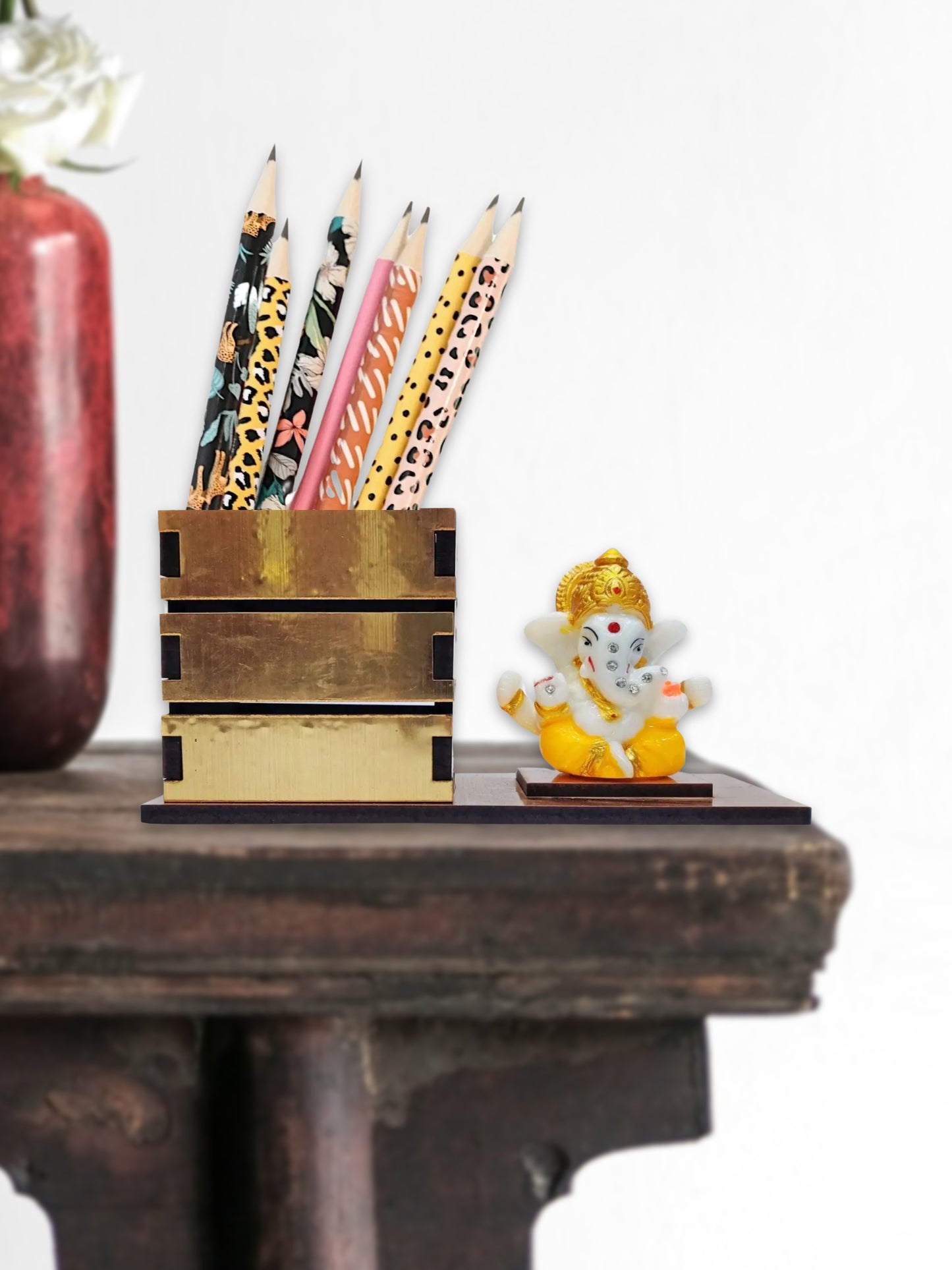 ARTSY® Pen stand for office desk, home, stationary storage with Ganesha Idol, pack of 1 Piece