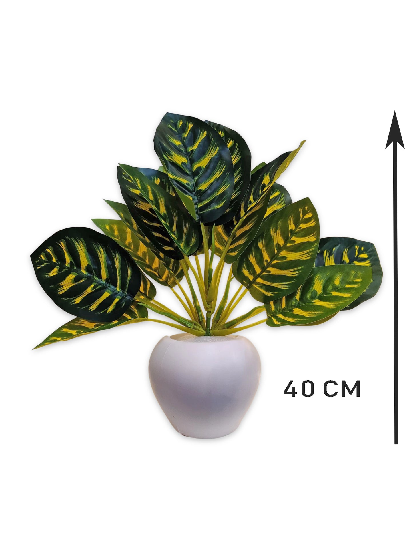 Blooming Beauty: Artificial Plant in Stylish Pot for Effortless Home Decor. Artificial Leaves with Pot Plants for Home Decoration, Leaves Bunch Flowers with Pot Office Decor, Craft and DIY, Combo, Yellow green, triangular shape leaves