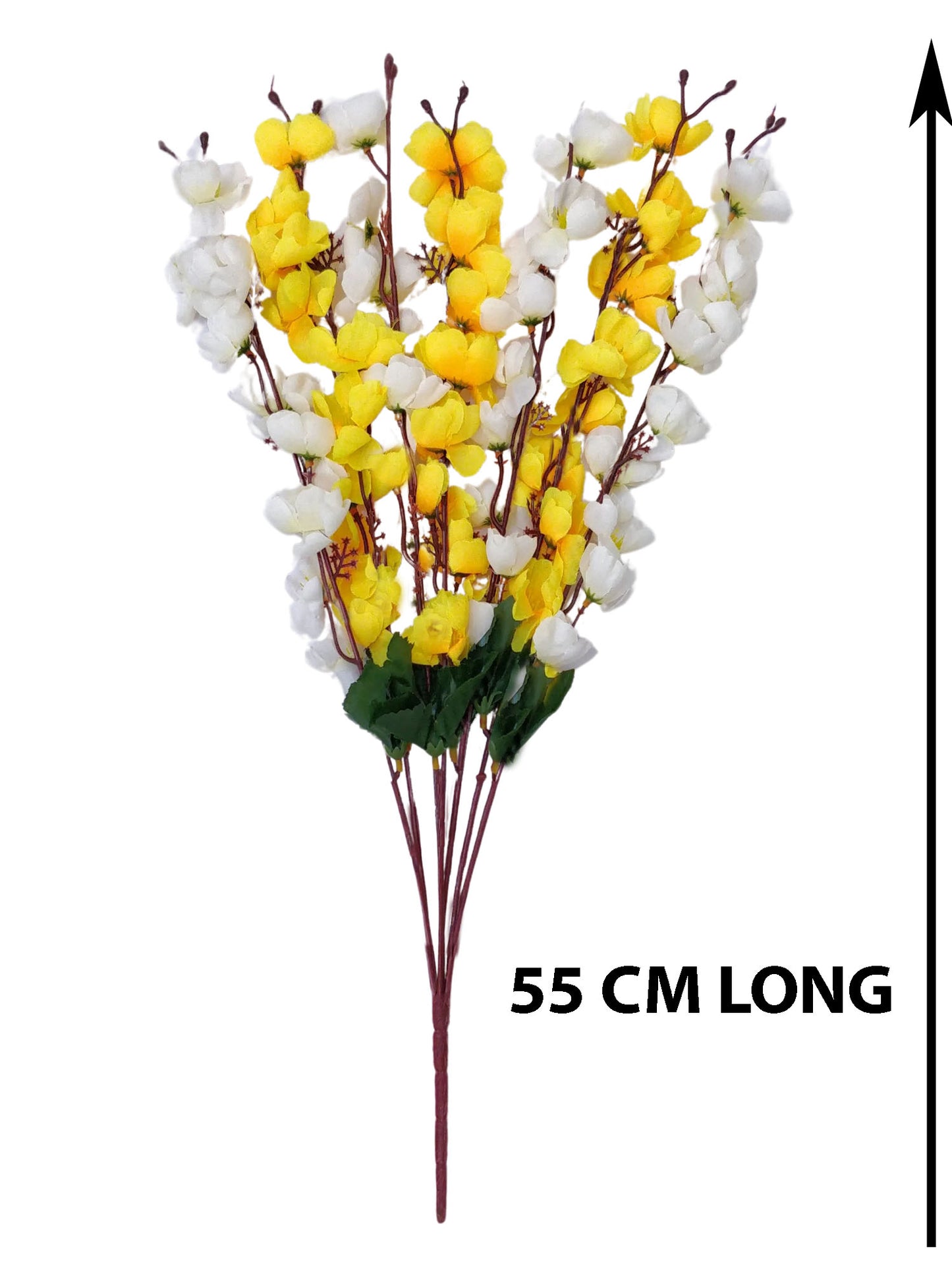 ARTSY® Serene White and Cheerful Yellow Artificial Cherry Blossom Flower Bunch For Home Decoration Vase Filler - One Piece, Without Vase 55 CM Long